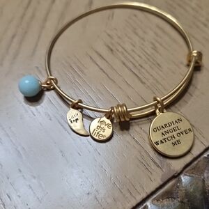 Alex and Ani Gold Bracelet Guardian Angel with Light Blue Charm